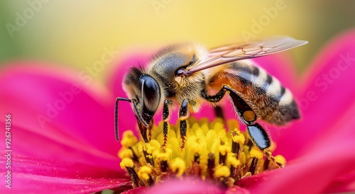 Close-up of a bee collecting nectar from a vibrant flower in a garden
