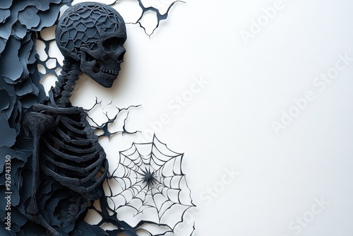 Halloween Paper Art Skeleton and Spiderweb Design