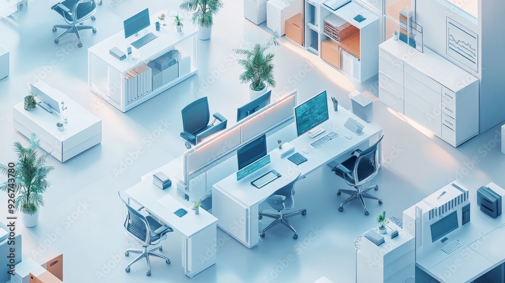 Smart Workspaces with AI-Driven Productivity Tools: Office environments featuring AI tools that enhance productivity and collaboration.