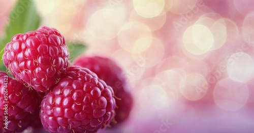 Ripe raspberry on green leaf in a lush garden during a sunny afternoon