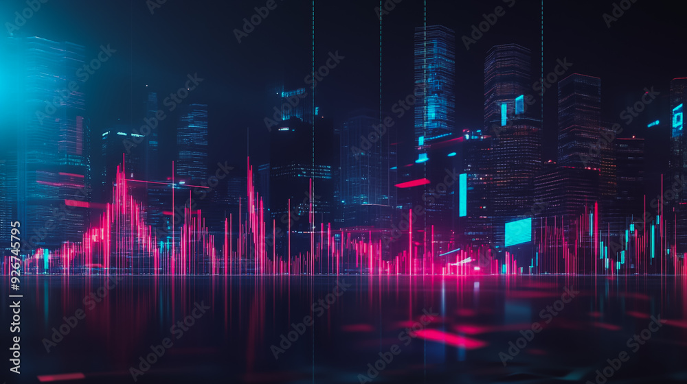 Abstract with pastel colorful charts and graphs with statistics to analyze business potential and forecast future development of companies growth. with city skyline and modern building background Abstract with pastel colorful charts and graphs with statistics to analyze business potential and forecast future development of companies growth. with city skyline and modern building background