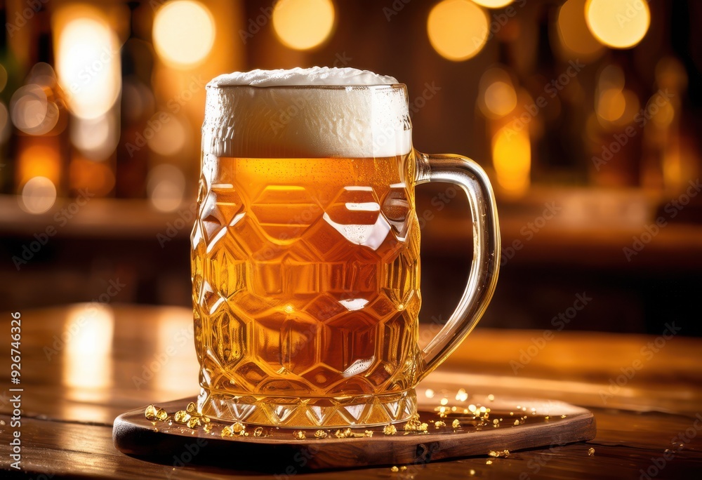 frothy beer mug resting rustic wooden tabletop beautiful natural grain patterns, craft, drink, refreshing, beverage, foam, glass, amber, hops, barrel, brewery frothy beer mug resting rustic wooden tabletop beautiful natural grain patterns, craft, drink, refreshing, beverage, foam, glass, amber, hops, barrel, brewery