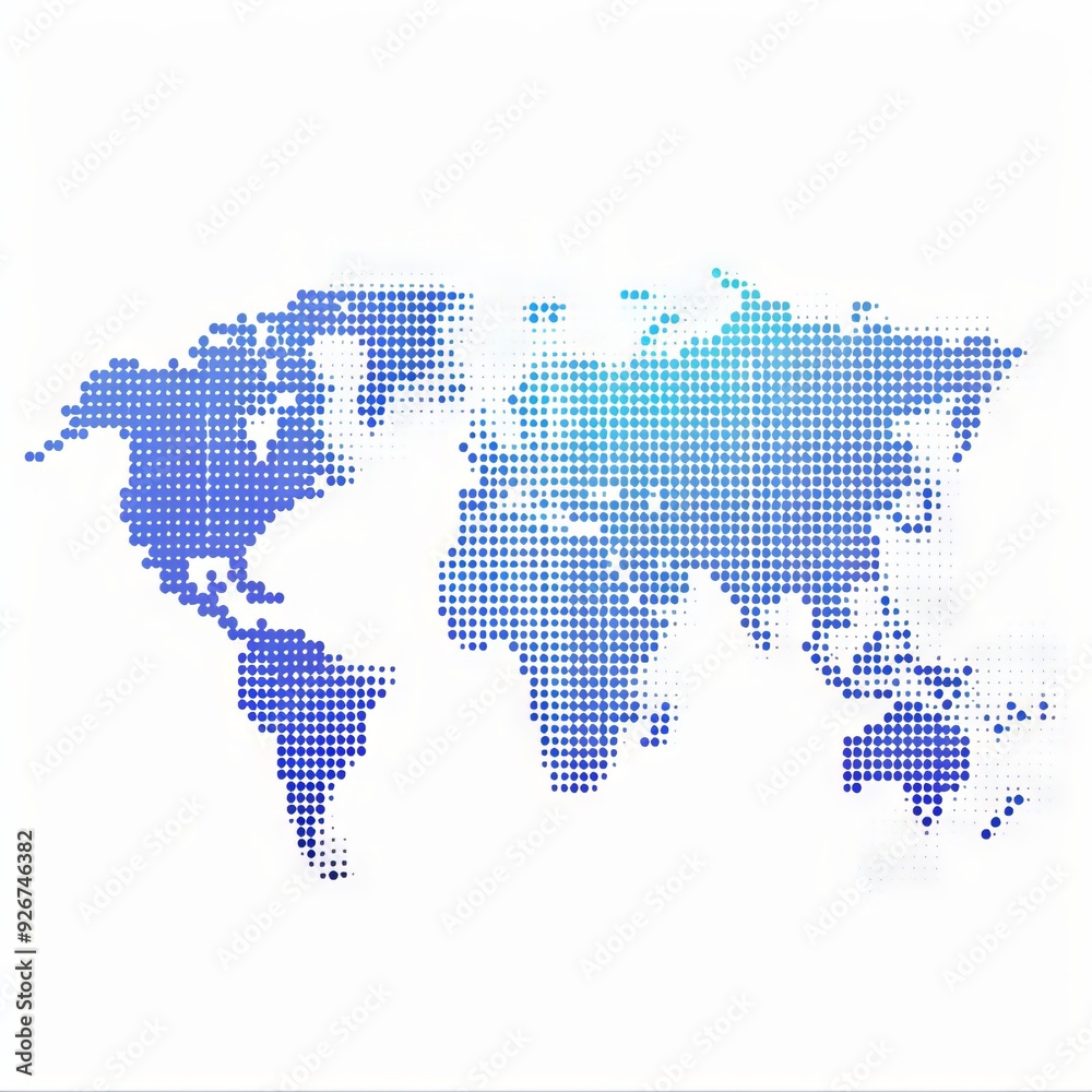 Black halftone dotted blue gradient world map. Vector illustration. Dotted map in flat design. Vector illustration isolated on white background Black halftone dotted blue gradient world map. Vector illustration. Dotted map in flat design. Vector illustration isolated on white background