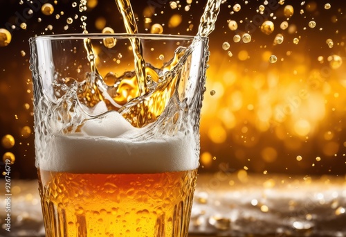 lively close frothy beer pouring into glass bubbles golden hues, ale, amber, alcohol, aroma, beverage, barrel, brew, brewpub, carbonation, cheers, chill photo