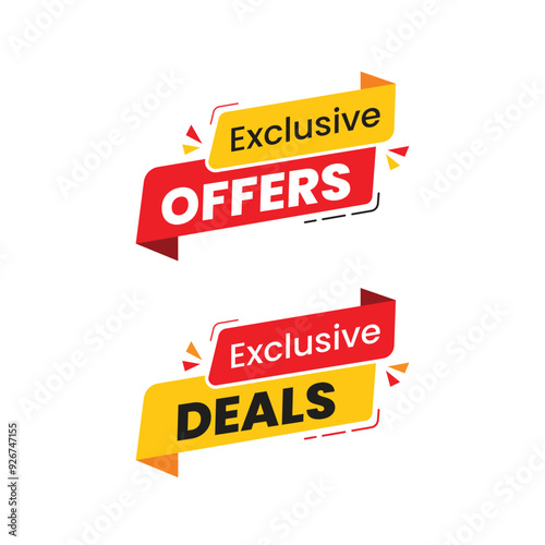 Vector exclusive offers and exclusive deal design-labels set design. Vector illustration for social media. Red yellow color combination sticker.