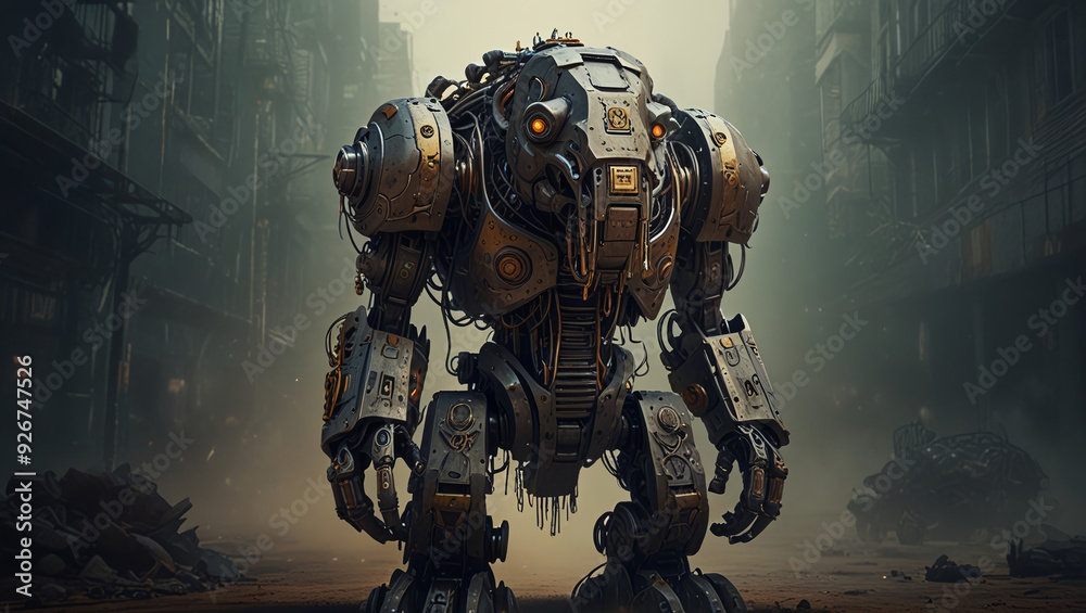 Naklejka premium robotic illustration of an elephant monster made of iron