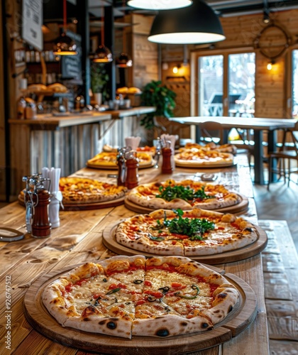 Delicious Italian pizza in rustic eatery