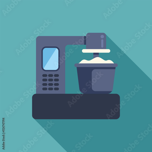 Modern food processor is kneading dough in a bowl, flat vector illustration with long shadow