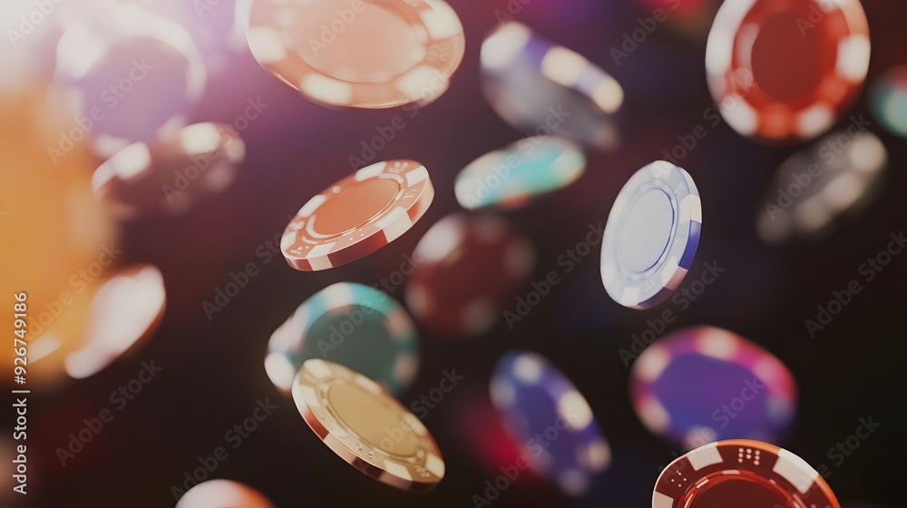 Casino chips fall through the air in a blur of color. Casino chips fall through the air in a blur of color.
