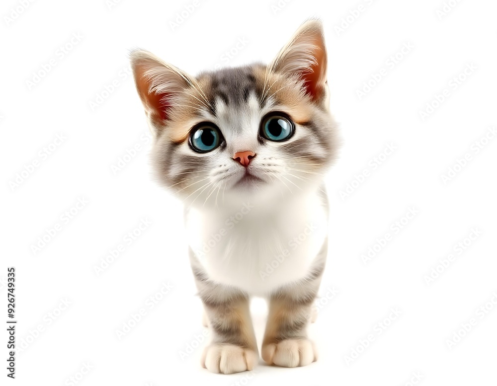 a lively cat with white and gray fur, looking curiously at the viewer on a white background create with ai a lively cat with white and gray fur, looking curiously at the viewer on a white background create with ai
