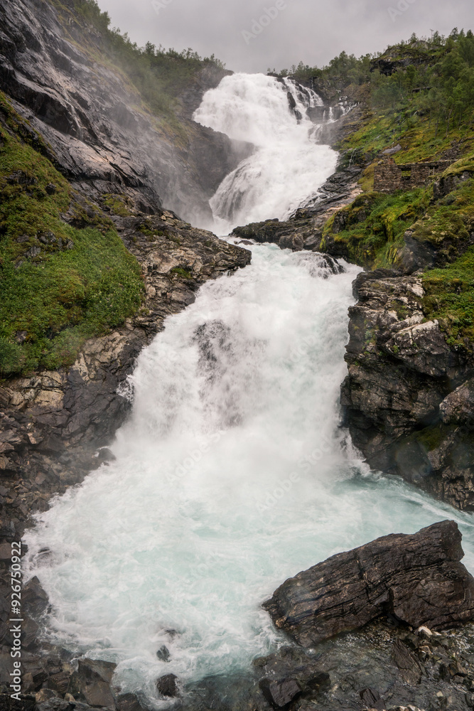 View of the Kjosfossen waterfall Norway. View of the Kjosfossen waterfall Norway.