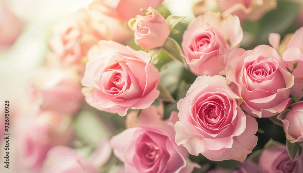 Closeup of delicate pink roses with soft petals. Closeup of delicate pink roses with soft petals.