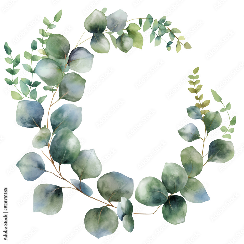 Eucalyptus wreath watercolor png clipart on transparent background ...