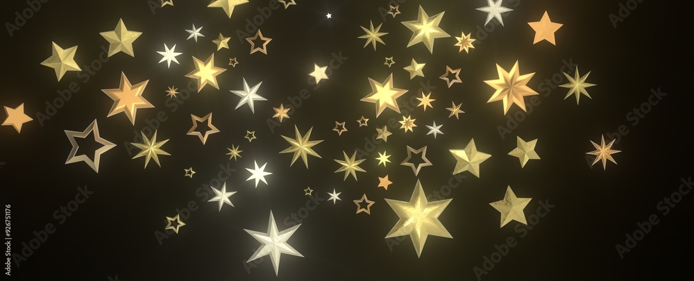 Banner with golden decoration. Festive border with falling glitter dust and stars. Banner with golden decoration. Festive border with falling glitter dust and stars.