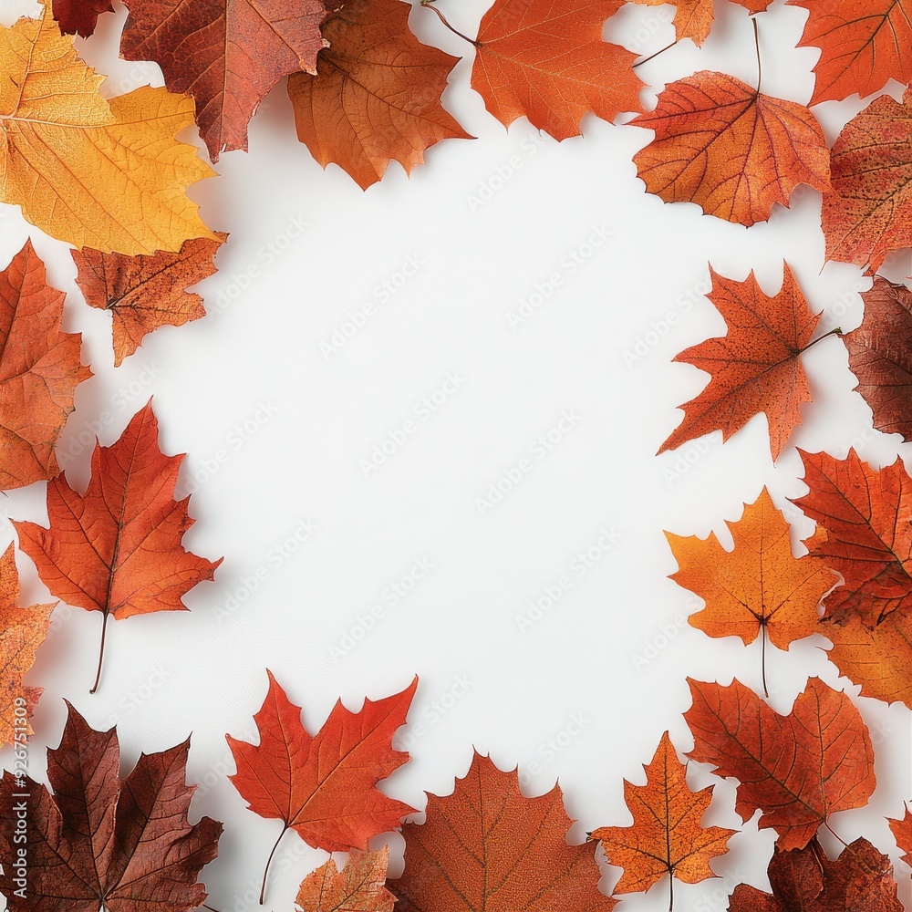 Autumn leaves and decorative elements framed on a white background
