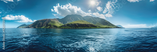 Majestic Mountainous Coastline of Salina Island with Clear Blue Waters, Italy