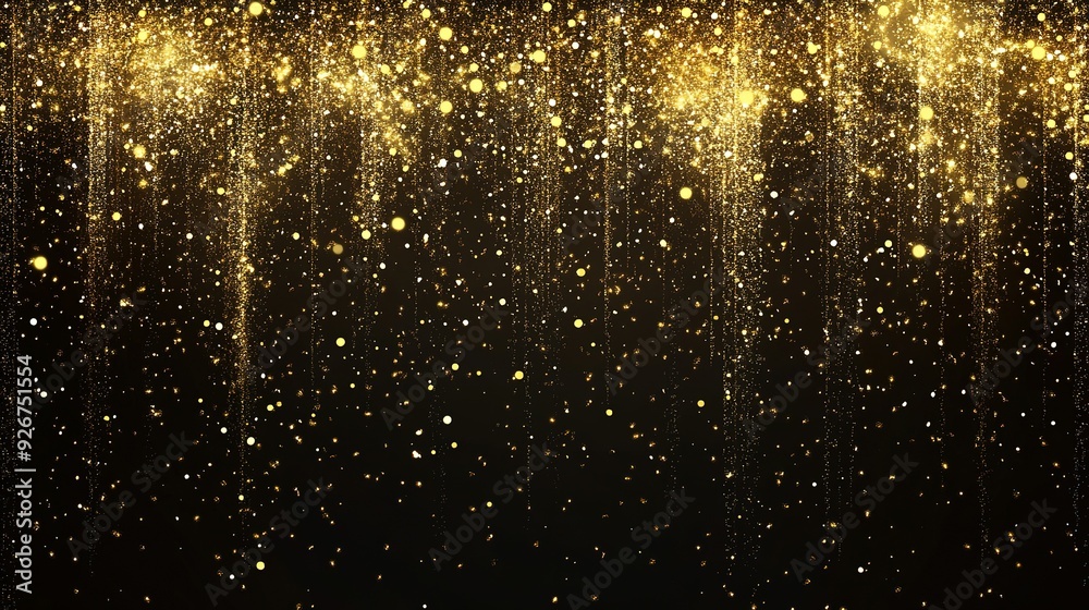 Golden Glitter Rain Falling on a Black Background