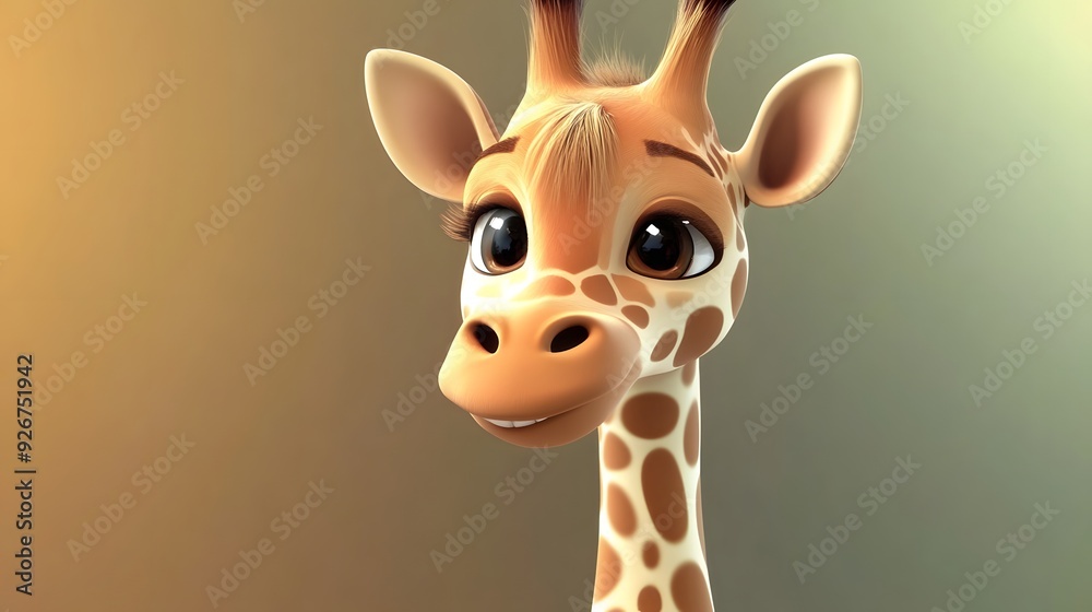 Obraz premium Cute cartoon giraffe with big eyes looking at the camera.