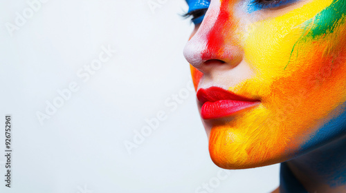 colorful rainbow man isolated on panoramic white background, gay LGBTQ pride concept