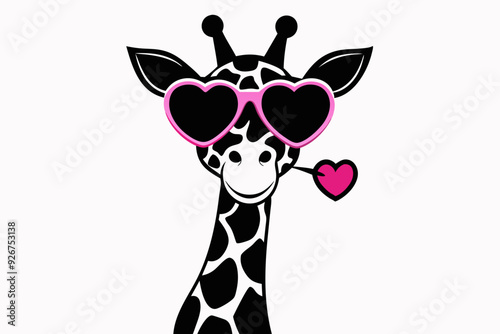  Black and white giraffe with sun glasses vector art illustration