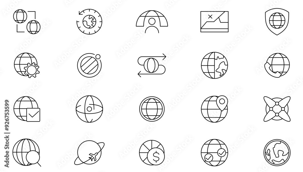 Website and global line icon collection. World Map, connections, global, business, network, navigation and globe icon set. UI outline icon pack Website and global line icon collection. World Map, connections, global, business, network, navigation and globe icon set. UI outline icon pack