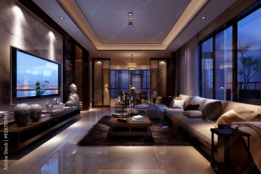Modern Living Room with City View Modern Living Room with City View