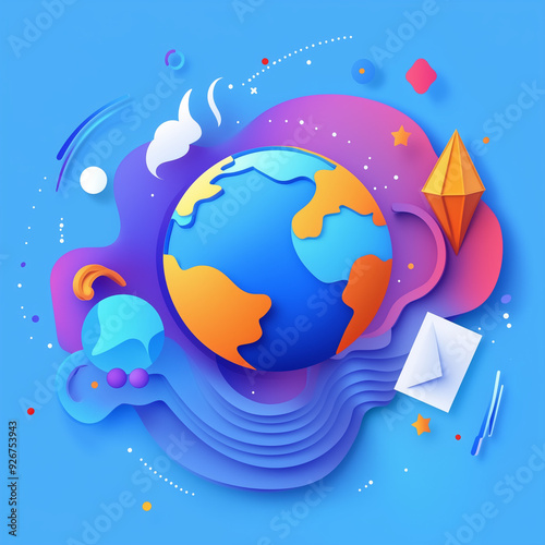 Colorful World Globe Illustration Art – High-Quality Global Map Design for Travel, Education, and International Themes photo