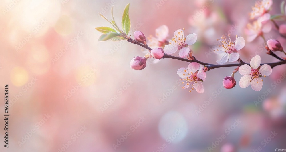 Cherry blossom branch with delicate pink flowers in springtime garden Cherry blossom branch with delicate pink flowers in springtime garden