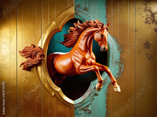 Abstract artistic background. 3d, illustration, horse, golden brushstrokes. Texture, oil on canvas. modern Art. grey, wallpaper, poster, card, mural, print, wall art
