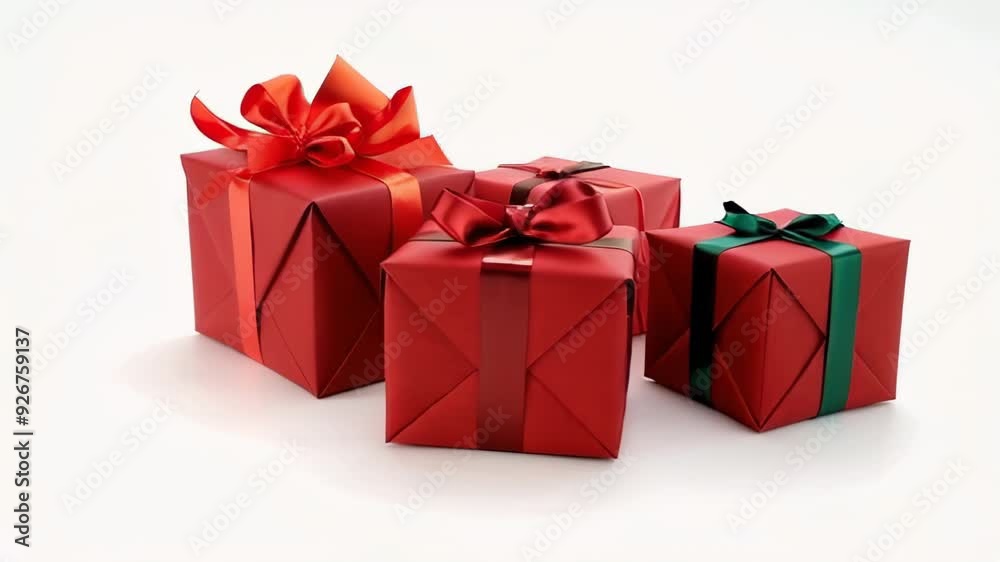 Set of red gift boxes with bows on a white background, symbolizing holiday celebrations and gift-giving. Ideal for Christmas, birthdays, and festive packaging designs Set of red gift boxes with bows on a white background, symbolizing holiday celebrations and gift-giving. Ideal for Christmas, birthdays, and festive packaging designs