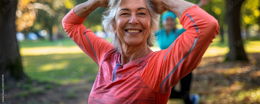 happy elderly woman exercising in the park happy elderly woman exercising in the park