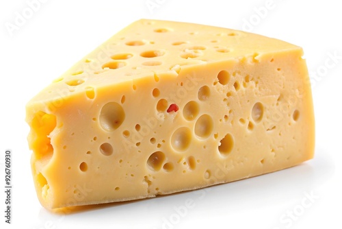 Delicious piece of cheese, isolated on white background