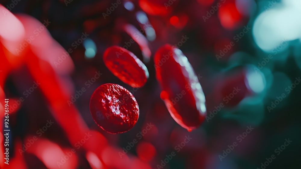 Fototapeta premium Close-up of red blood cells, highlighting their unique shape and texture.