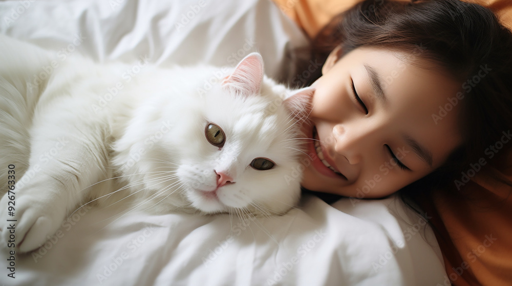 image of The happy sight of a cat and a smiling girl image of The happy sight of a cat and a smiling girl