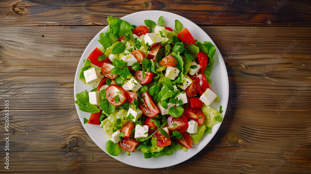 Vibrant greek salad with fresh ingredients on a rustic table, perfect for a healthy meal or snack. Top view with copy space for design projects. Enjoy the delicious flavors and textures! Vibrant greek salad with fresh ingredients on a rustic table, perfect for a healthy meal or snack. Top view with copy space for design projects. Enjoy the delicious flavors and textures!
