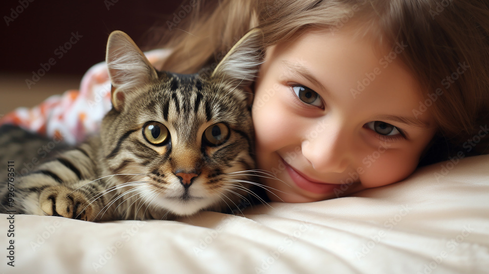 image of The happy sight of a cat and a smiling girl image of The happy sight of a cat and a smiling girl