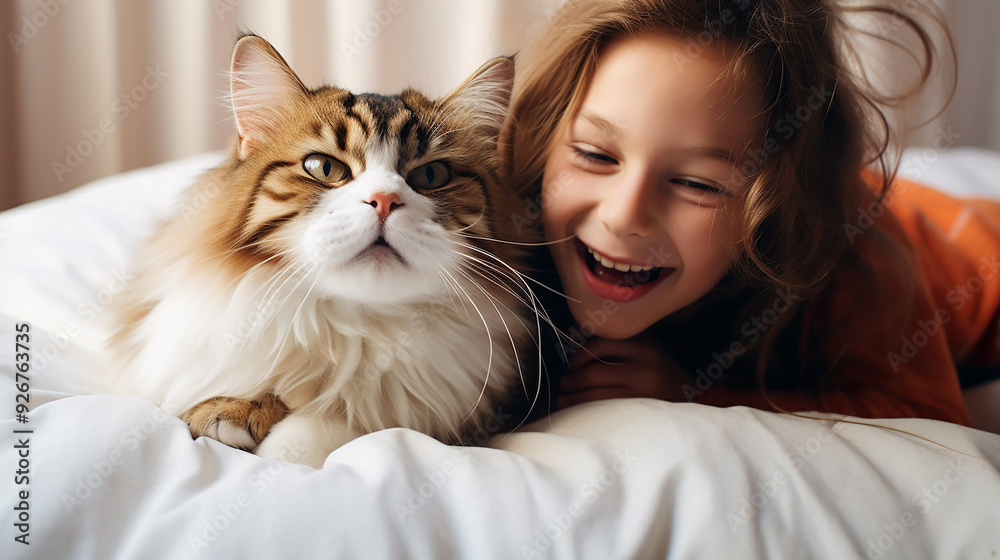image of The happy sight of a cat and a smiling girl image of The happy sight of a cat and a smiling girl