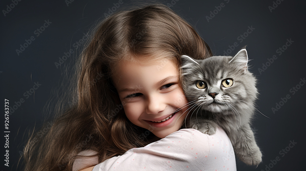 image of The happy sight of a cat and a smiling girl image of The happy sight of a cat and a smiling girl