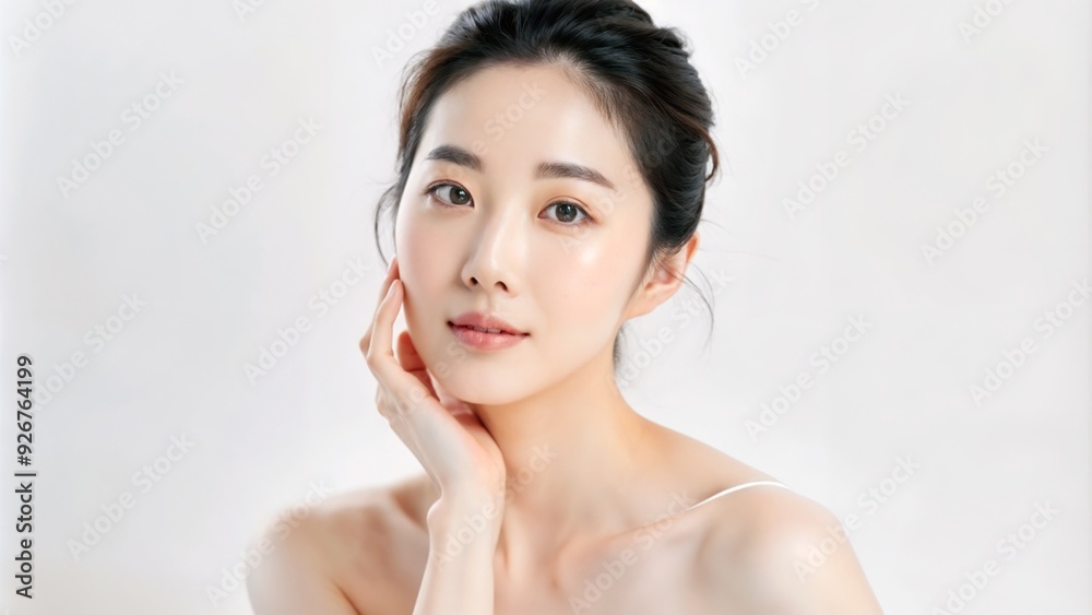 Gentle portrait of Asian woman with delicate makeup and soft lighting