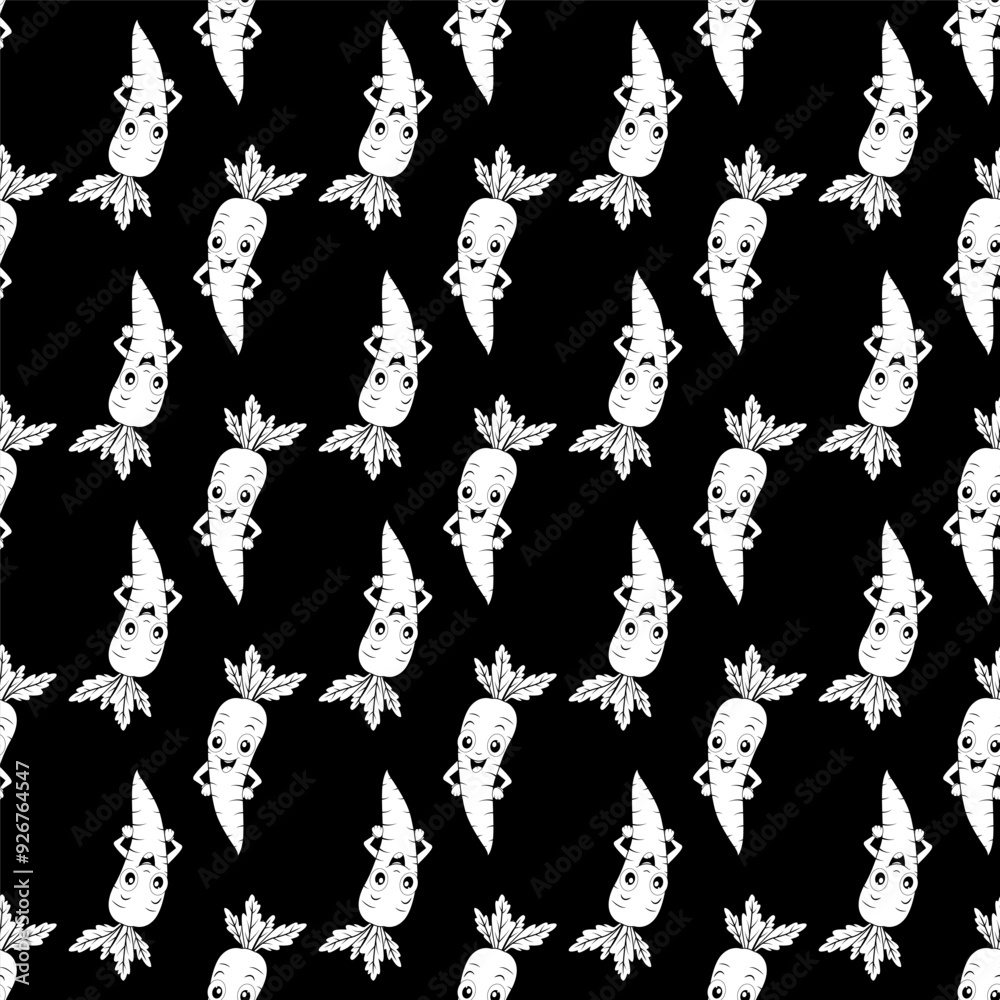 Fototapeta premium Seamless pattern with fun carrots. A pattern featuring contoured carrots.black background