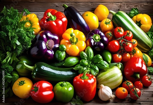 vibrant display fresh italian produce featuring colorful juicy aromatic herbs bountiful arrangement, artisanal, asparagus, avocados, basil, beans, beets