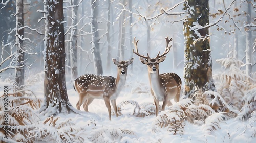 Fallow Deers in winter wonderland