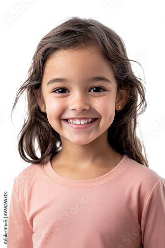 young girl smiling on white background isolated white background Generative AI