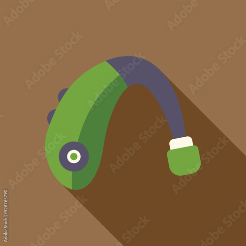 Green and blue hearing aid improving hearing loss icon with long shadow on a brown background