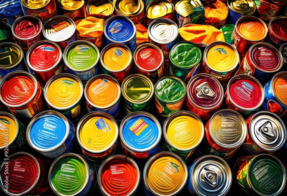 vibrant close colorful canned food varieties displaying range textures bright hues eye catching arrangement, vegetables, fruits, labels, packaging, design vibrant close colorful canned food varieties displaying range textures bright hues eye catching arrangement, vegetables, fruits, labels, packaging, design