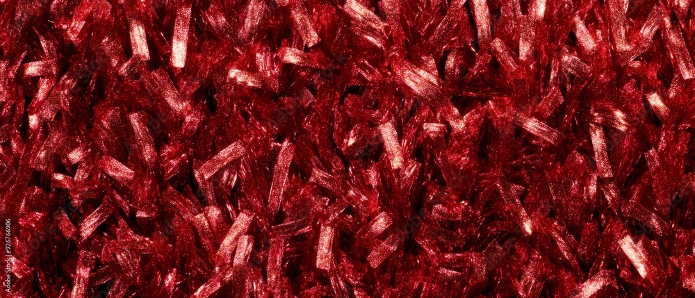 Vibrant red glitter tinsel background. Perfect for Christmas, New Year, and festive-themed designs.