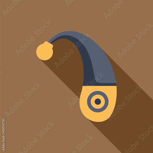 Behind the ear hearing aid icon in flat style with long shadow, improving hearing loss