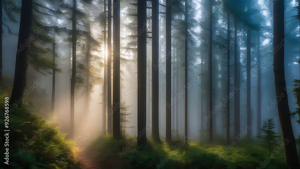 misty morning in the forest misty morning in the forest