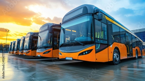 Clean Energy Electric Buses Parked in a Modern City Bus Station
