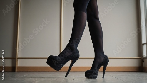 women's legs in high heels and tights photo